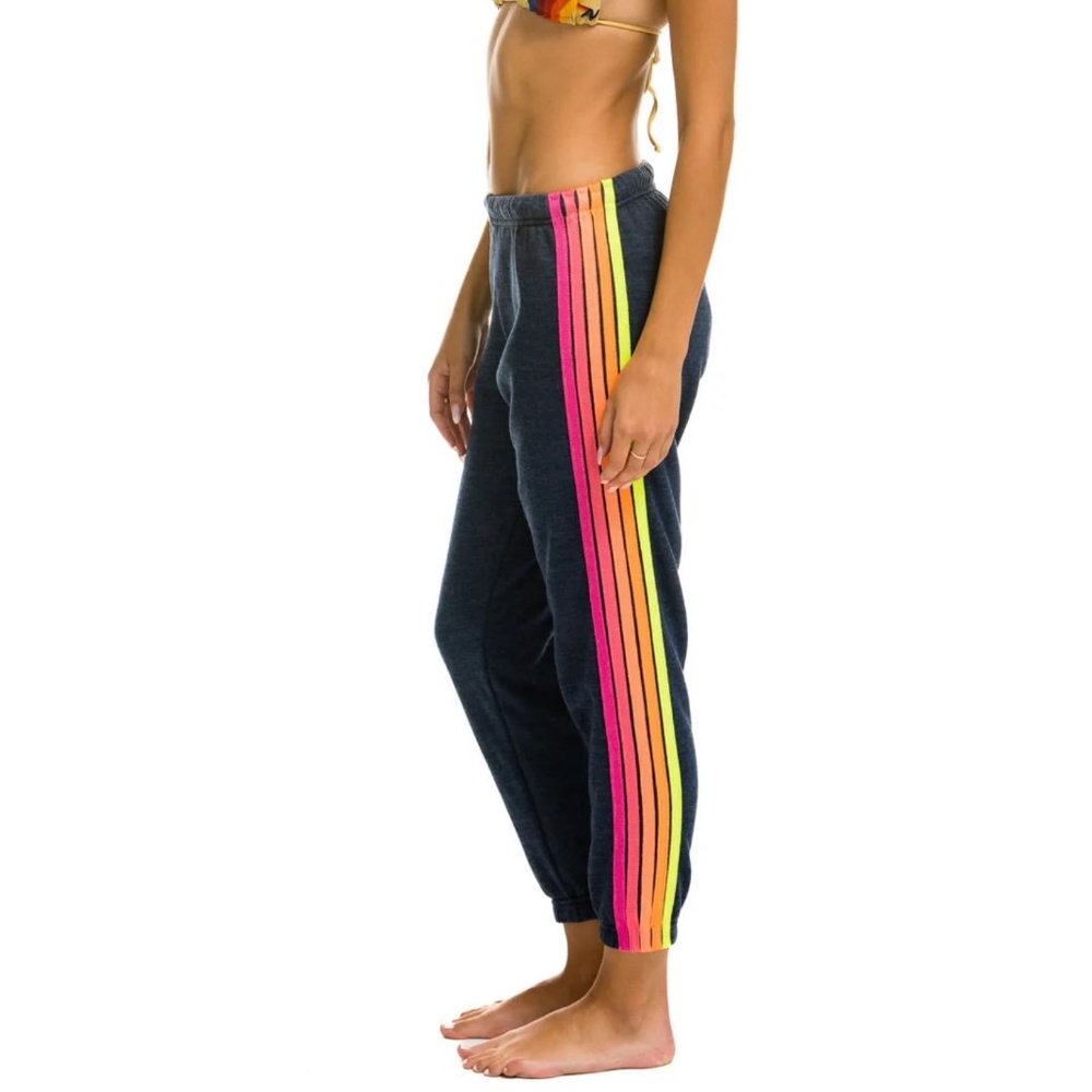 Aviator Nation 5 STRIPE SWEATPANTS - HEATHER NAVY // NEON RAINBOW